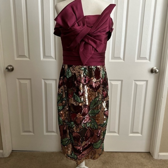 MARCHESA NOTTE Bardot-Style Floral Embellished Dress Size 10 - Picture 4 of 8